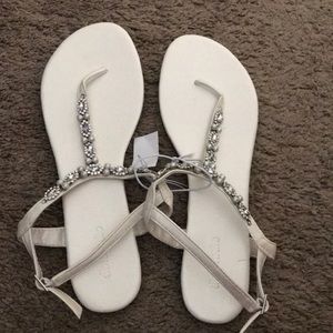 White wedding bridal sandals flats jewels crystals